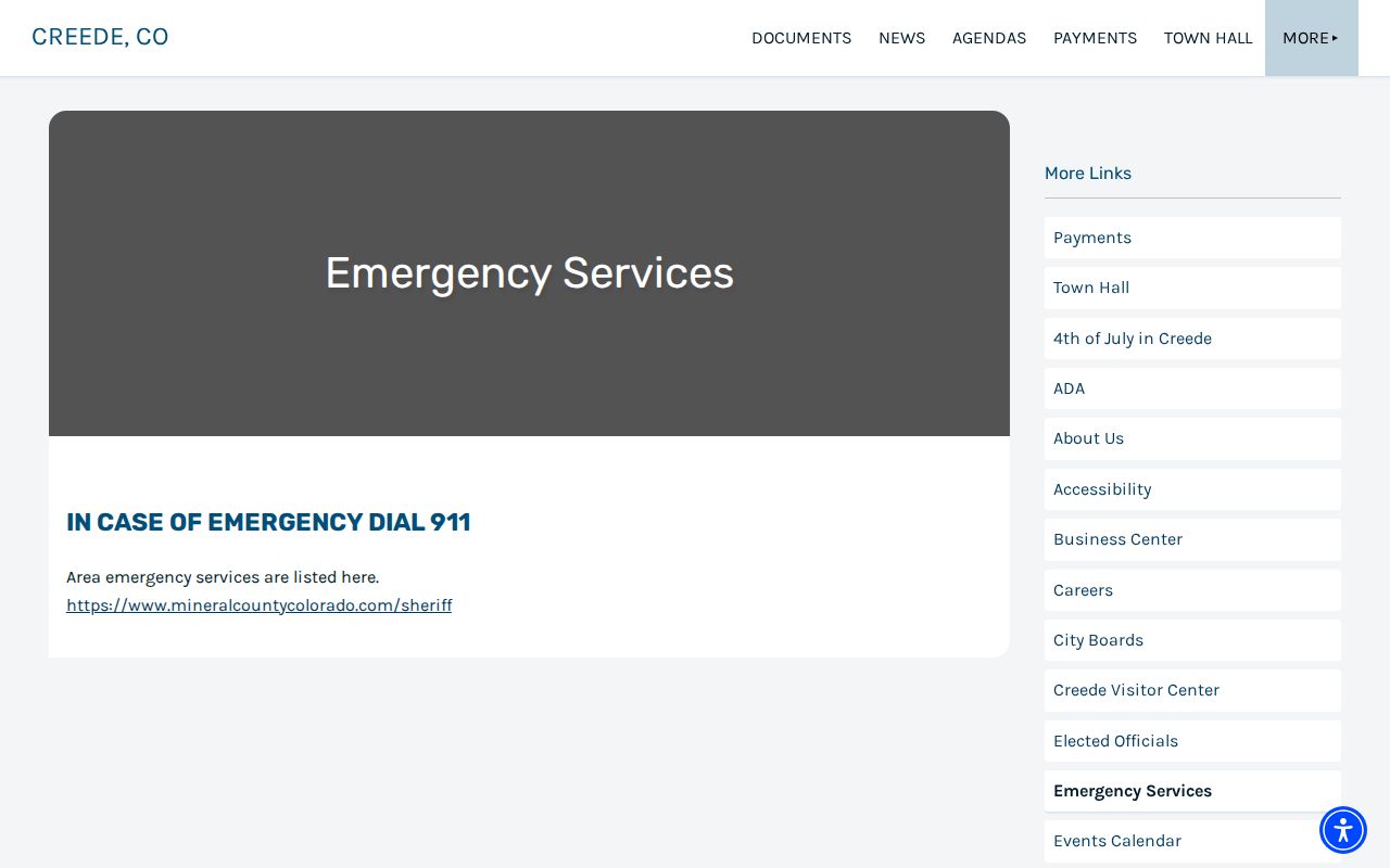 City of Creede emergency services routing for Mineral County arrest records