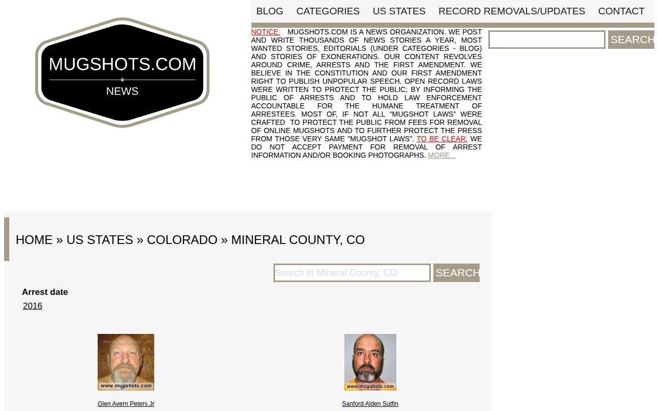 Unofficial historical Mineral County booking records interface