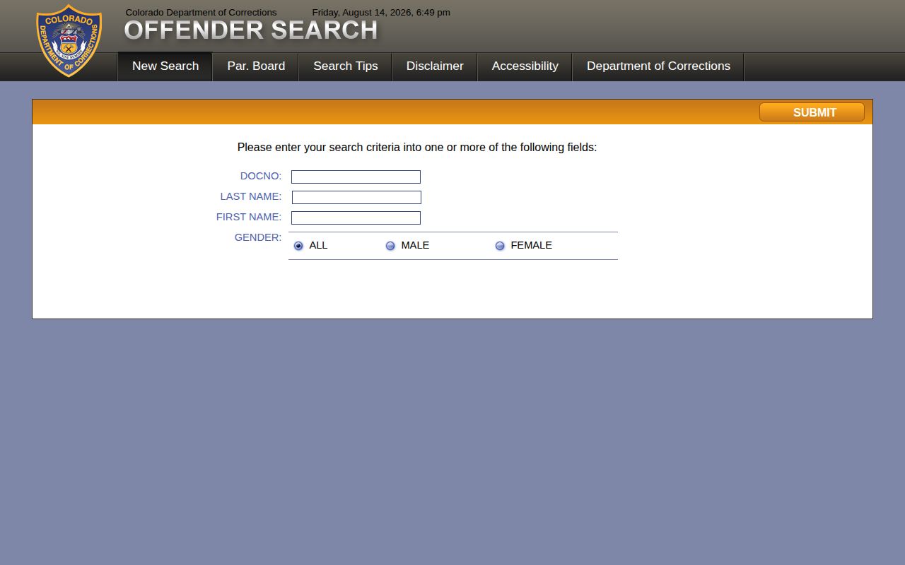 CDOC offender photo search for a Mineral County state prison record