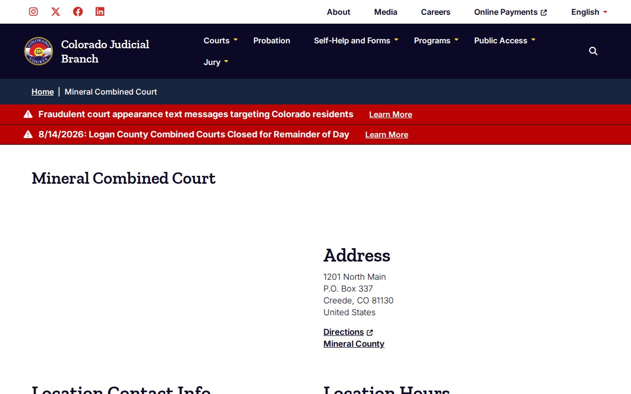 Mineral Combined Court contact for Mineral County arrest disposition records