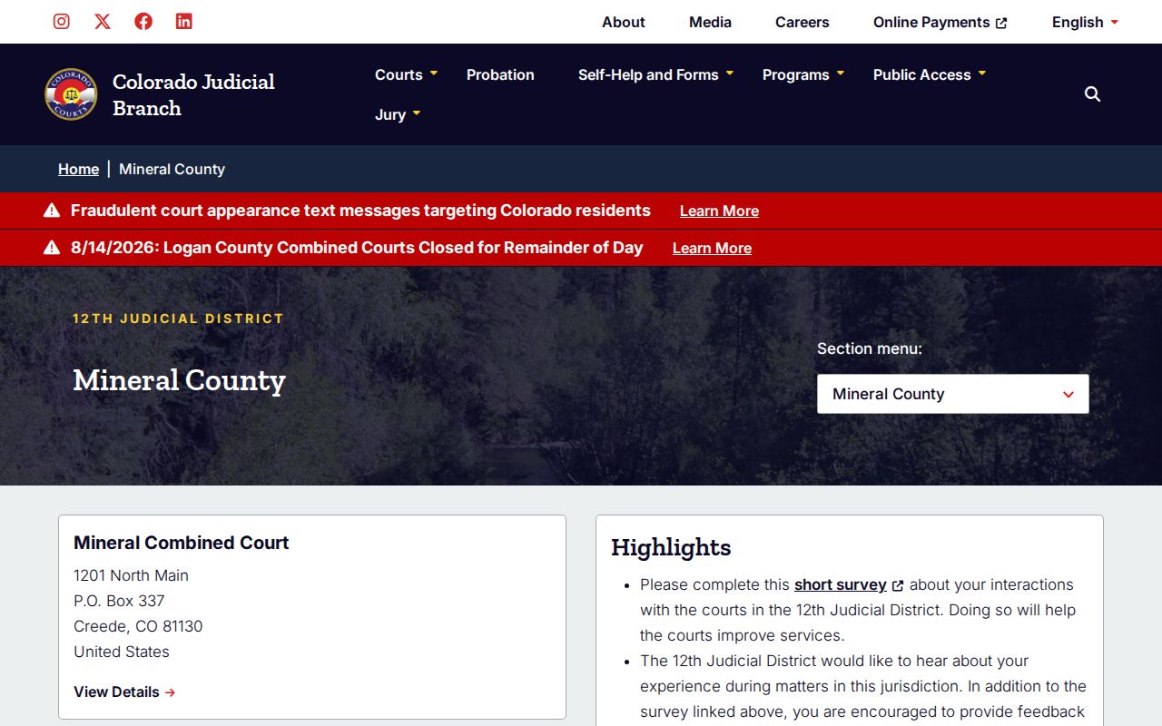 Mineral County warrant and court record docket route